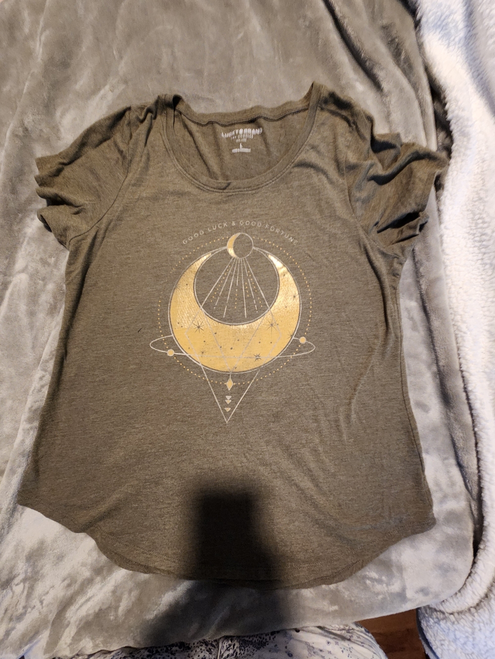 Lucky Brand Olive Green Short-Sleeve Tee with Gold Moon Graphic
